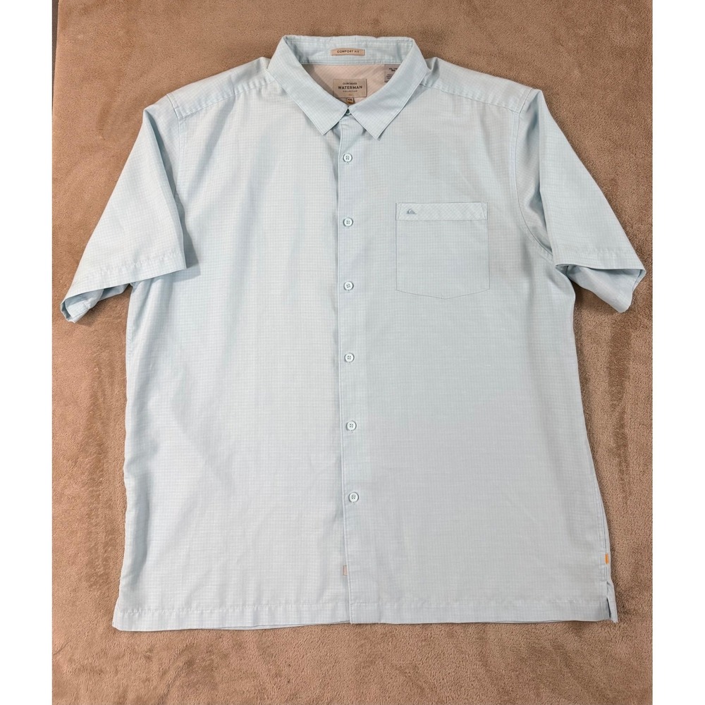 Quiksilver Waterman Collection Shirt Men's Size 2XL Light Blue Short Sleeve EUC